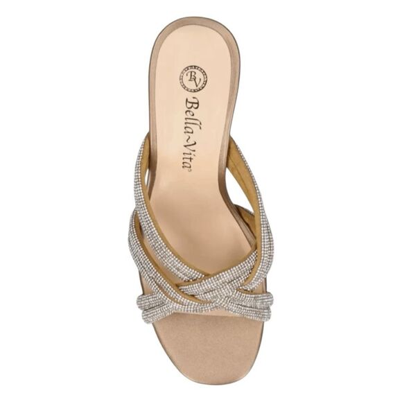 Bella Vita Carmen Heeled Slip-On Sandals Metallic Bronze Suede Block Heel 9 Wide - Picture 6 of 14